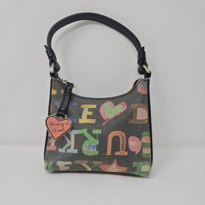 Like New Dooney & Bourke Graffiti Doodle Crayon Bitsy Bag Purse Leather Canvas
